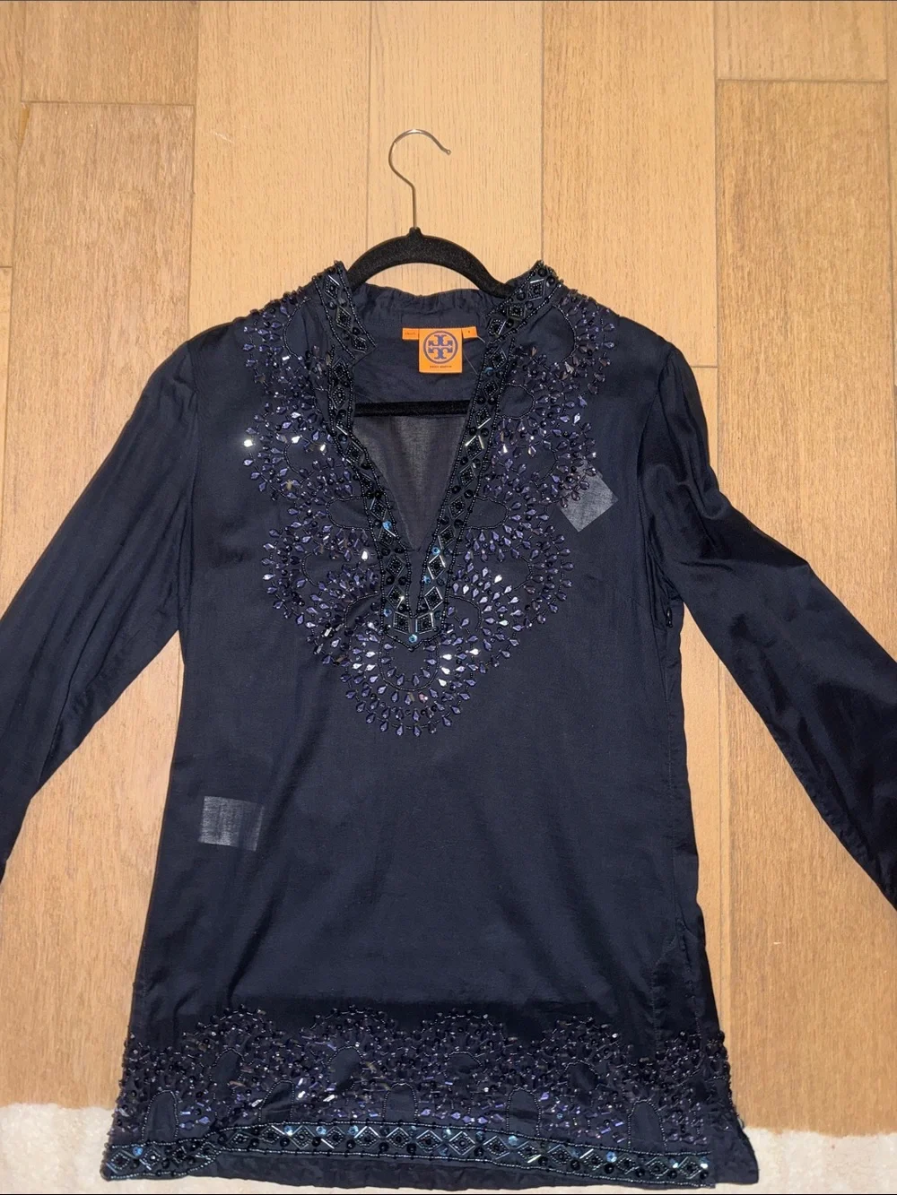 Tory Burch Navy Beaded V-Neck Tunic
